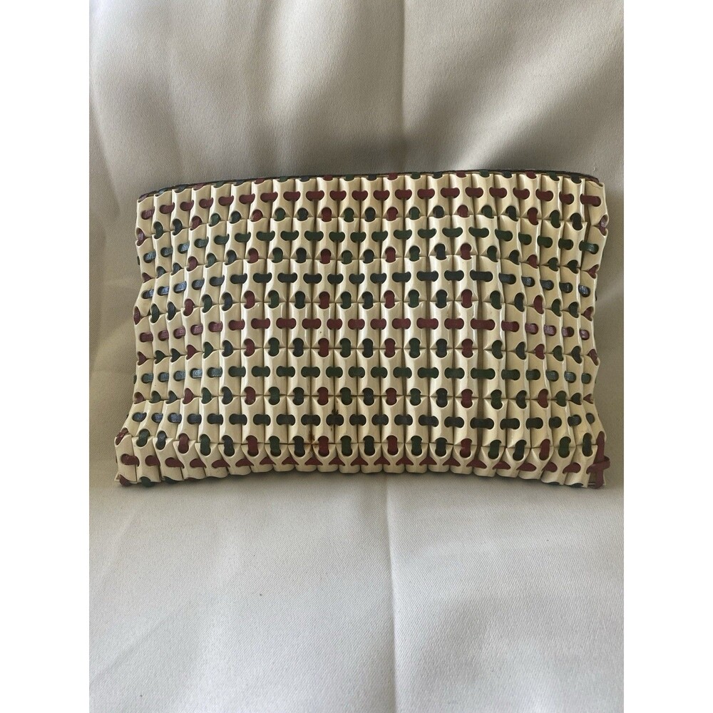 Vintage 1940's Plastiflex Ivory/ Multi Zip Top Clutch Bag